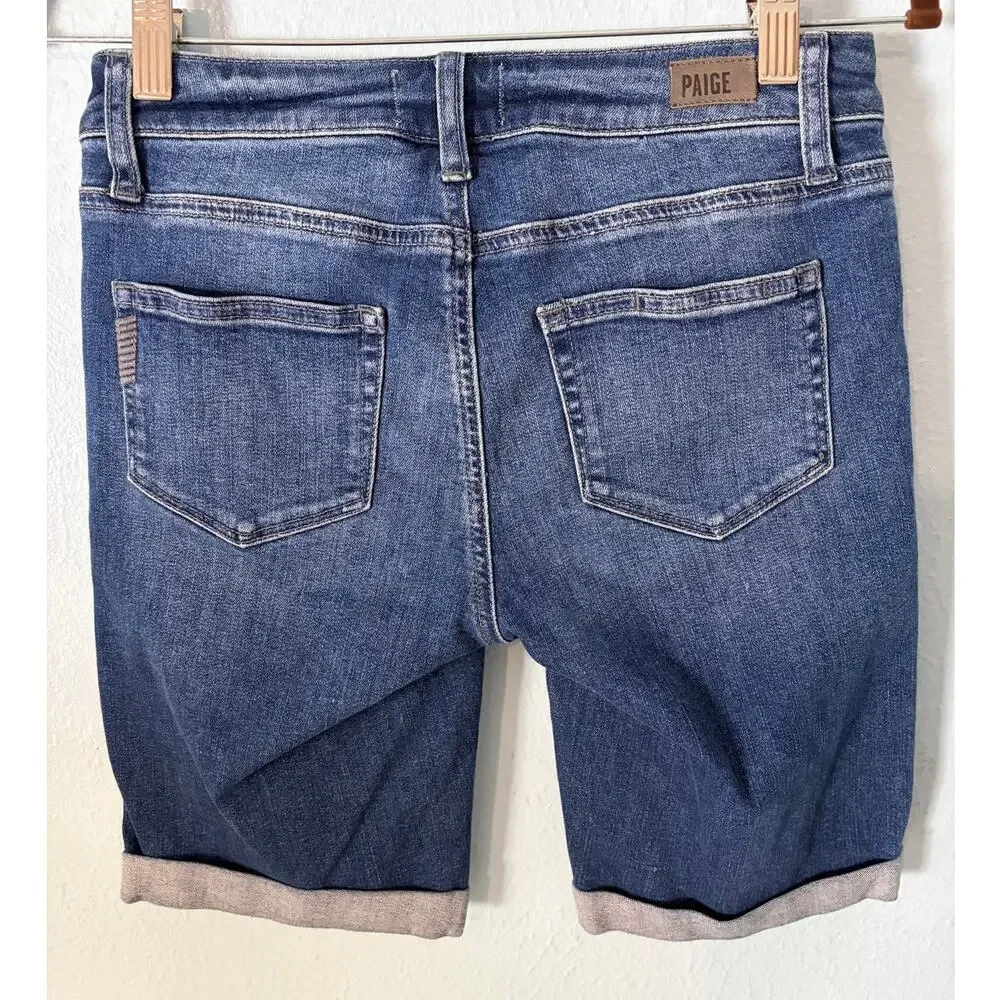 Paige Jax Knee Short Size 25 Cuffed Denim Bermuda Shorts Mid Rise Stretch Preppy